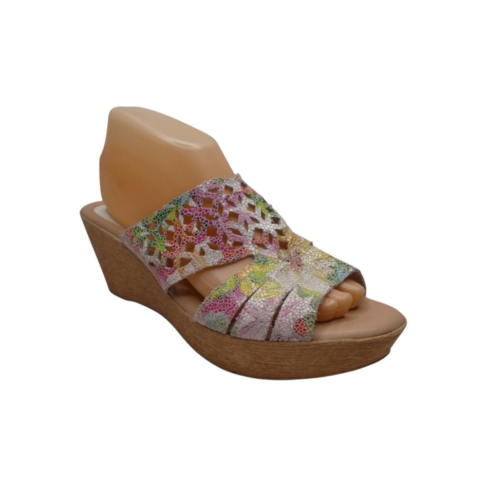 Spring Step Viniko Wedge Sandals Women 41 Multicolor Floral Laser Cut Leather
